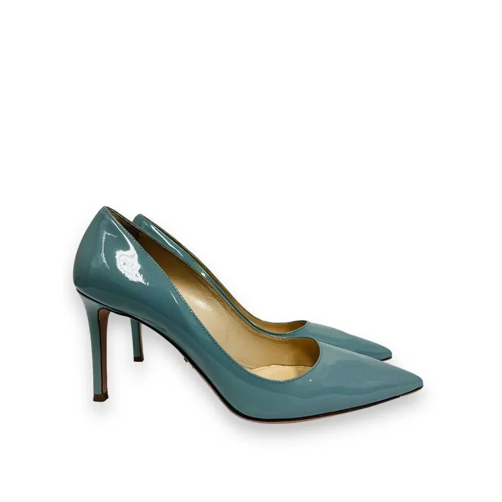 PRADA Blue Patent Leather Pointed Toe Heels 100 mm Pumps 39 US 9 - Picture 5 of 8